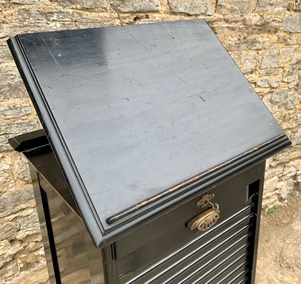 Antique Ebonised Tambour Front Filing Music Cabinet View X