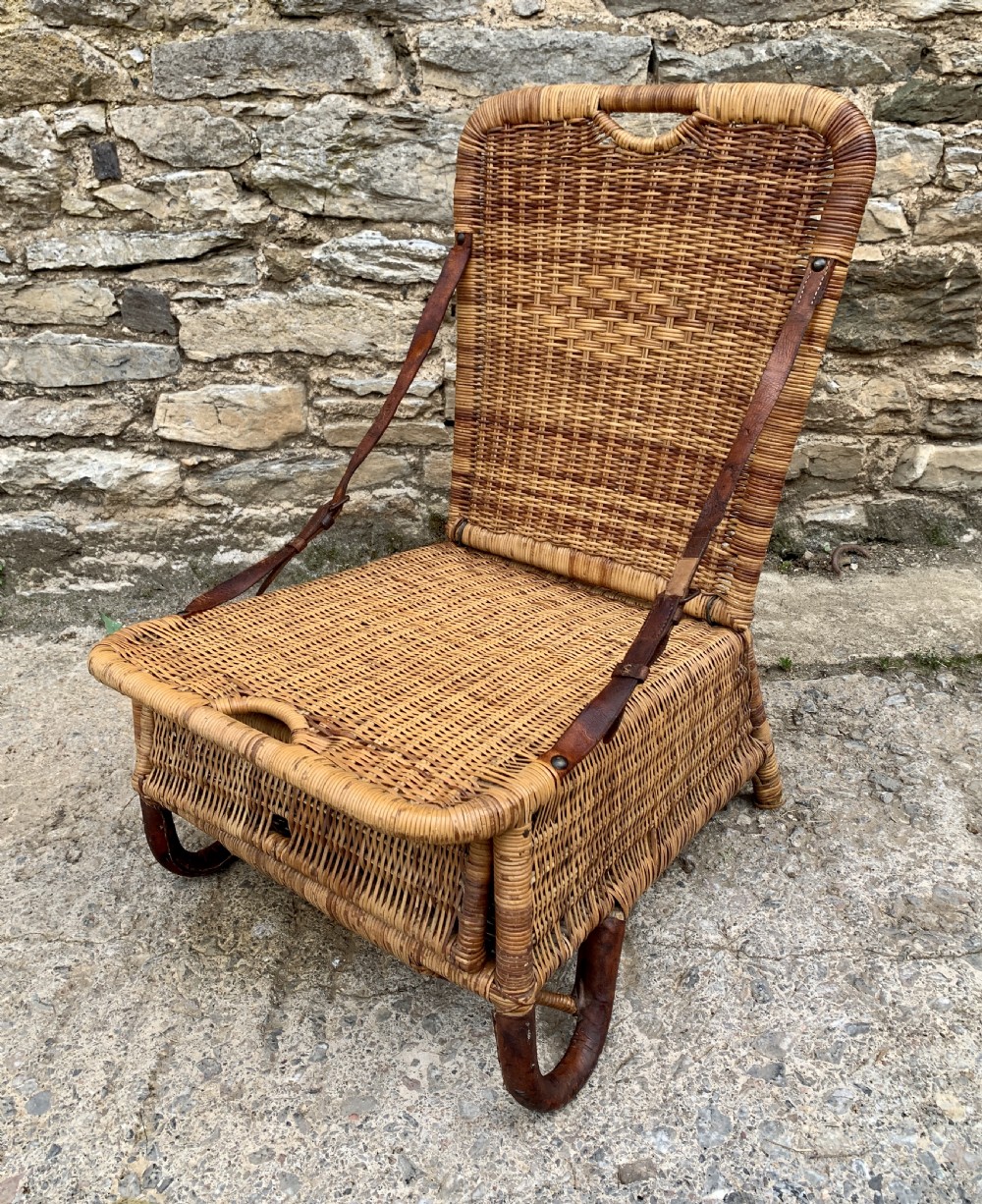 Antique Folding Cane Canoe Chair View X