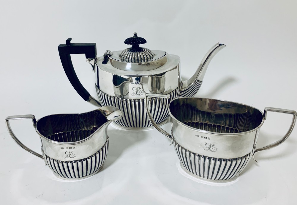 Antique Solid Sterling Silver Three Piece Tea Set Service