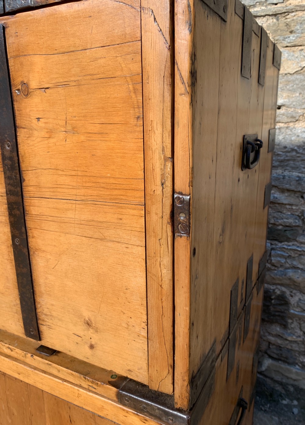 Antique Pine Campaign Chest View XIX