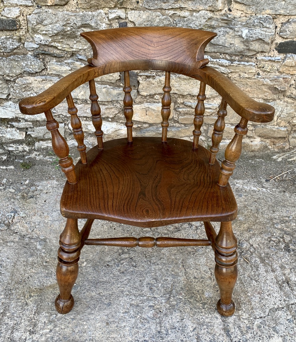 Antique Elm Captains Chair Smokers Bow