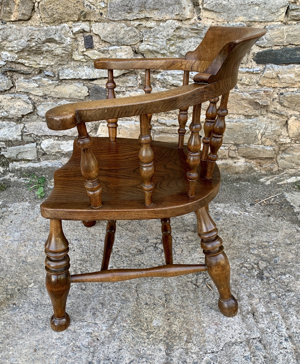 Antique Elm Captains Chair Smokers Bow View III