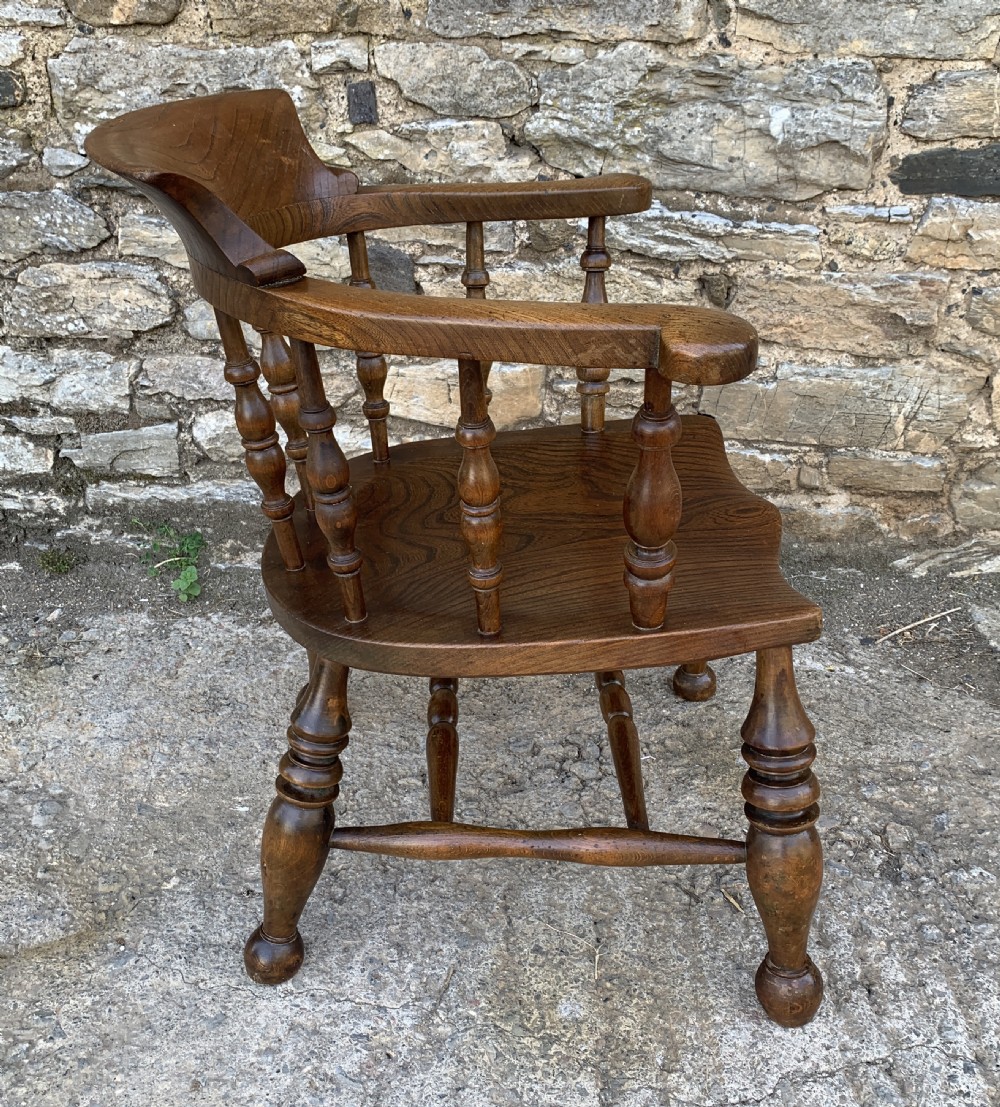 Antique Elm Captains Chair Smokers Bow View VIII