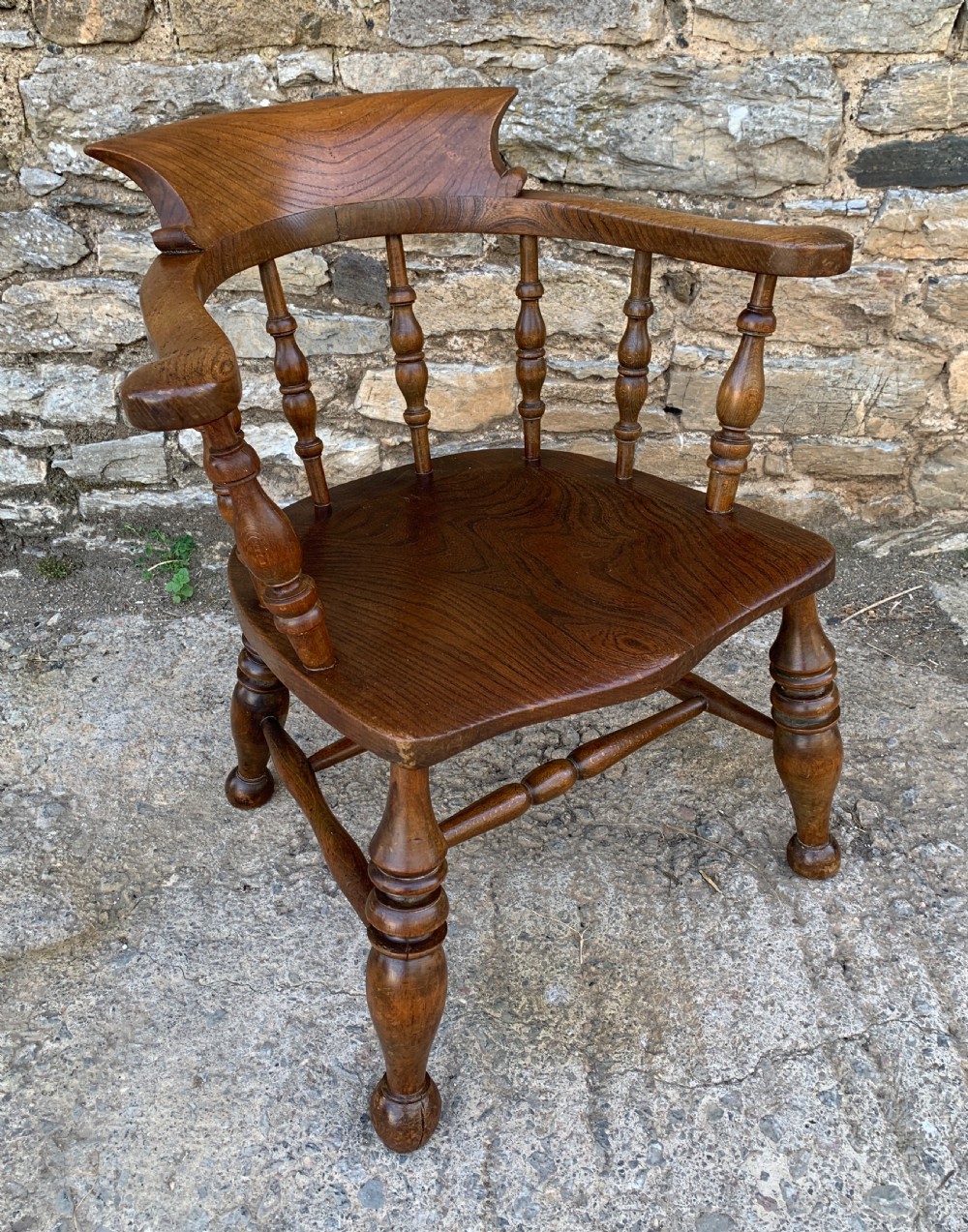 Antique Elm Captains Chair Smokers Bow View X