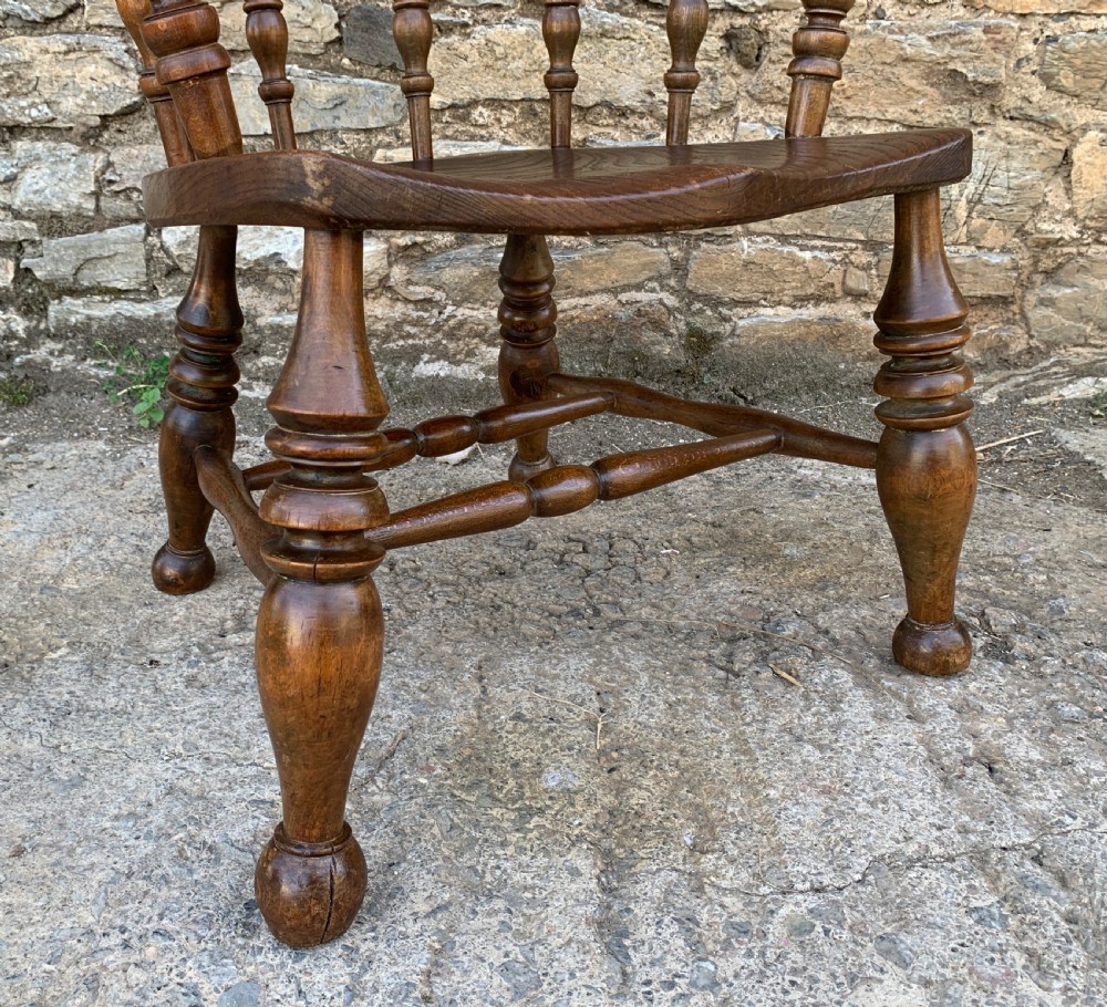 Antique Elm Captains Chair Smokers Bow View XI