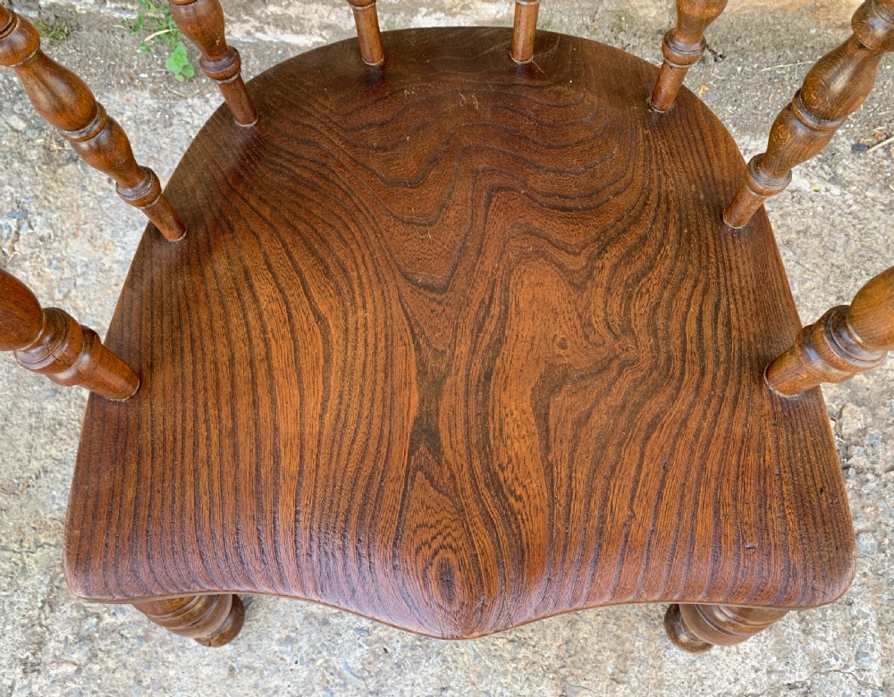 Antique Elm Captains Chair Smokers Bow View XII