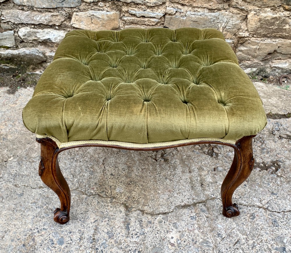 Victorian Walnut Cabriole Leg Buttoned Stool