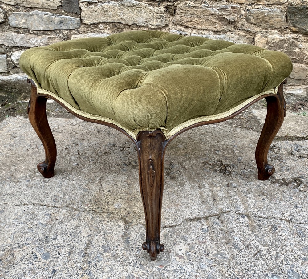 Victorian Walnut Cabriole Leg Buttoned Stool View III