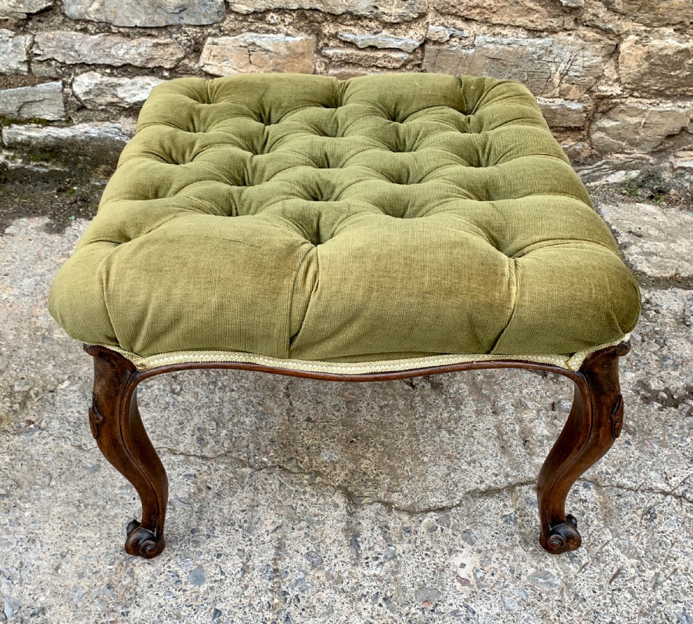 Victorian Walnut Cabriole Leg Buttoned Stool View V