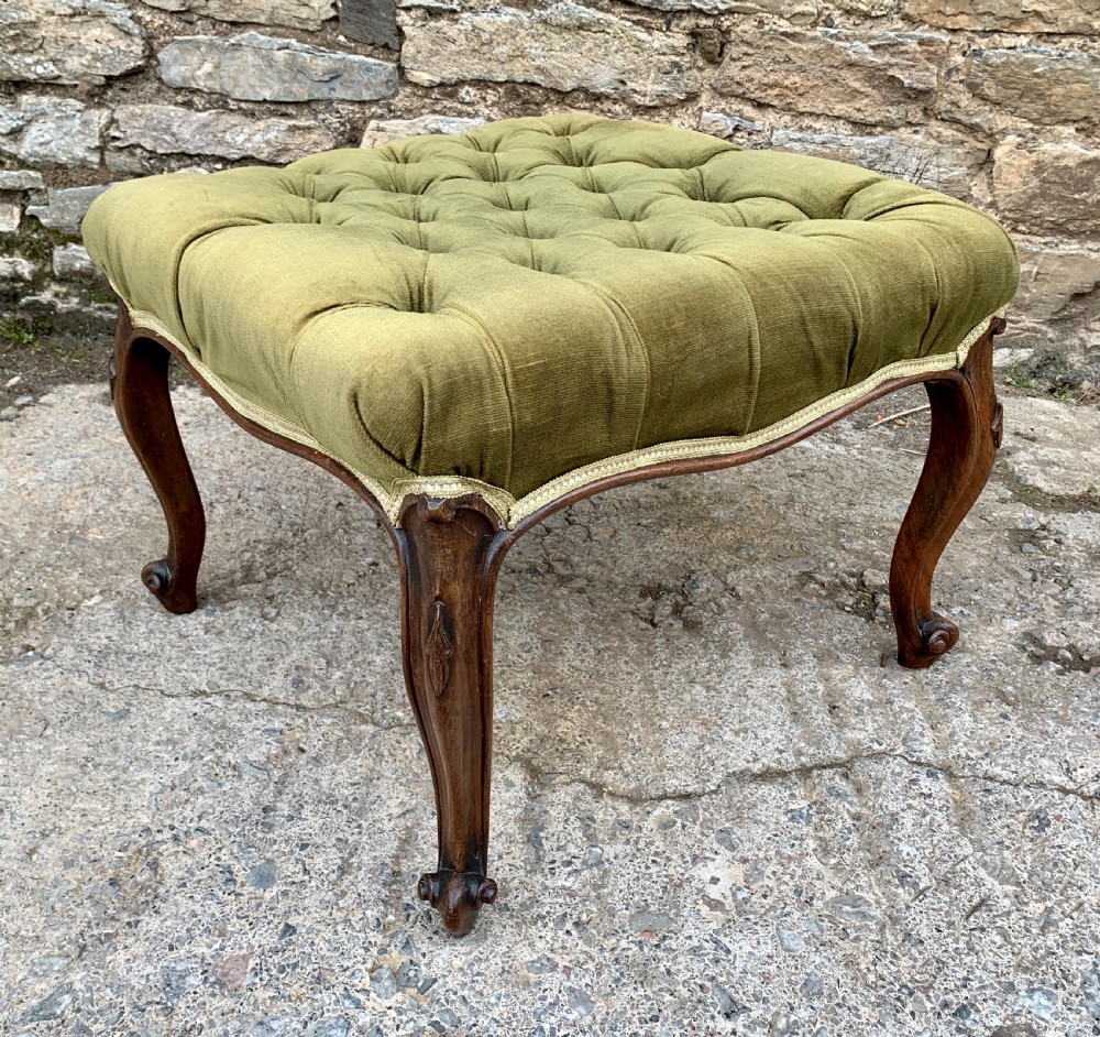 Victorian Walnut Cabriole Leg Buttoned Stool View VI