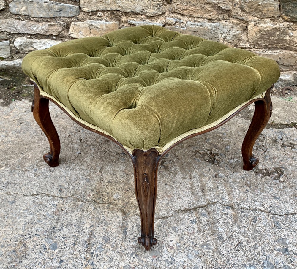 Victorian Walnut Cabriole Leg Buttoned Stool View VII