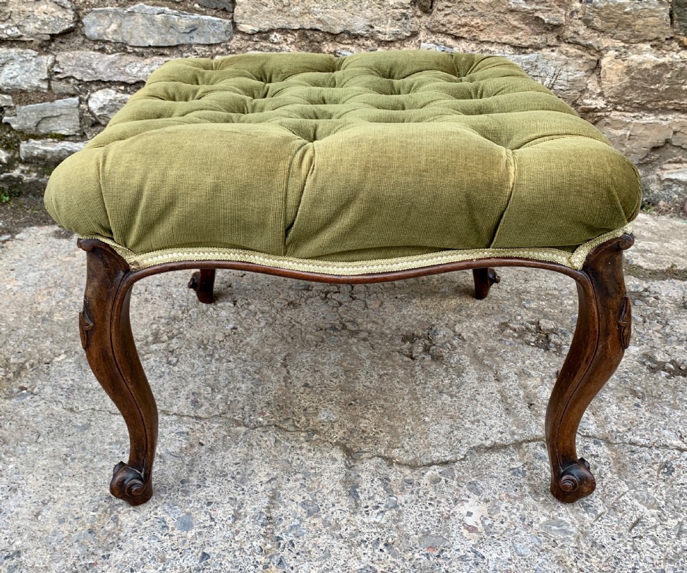 Victorian Walnut Cabriole Leg Buttoned Stool View IX