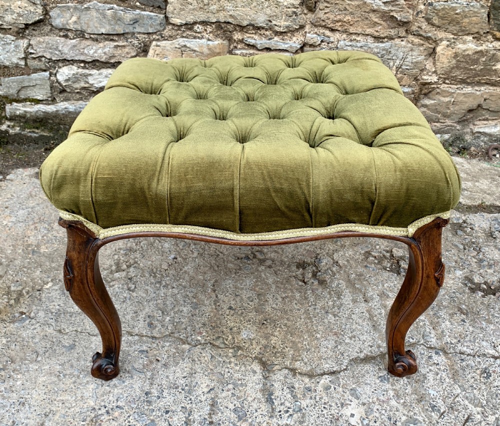 Victorian Walnut Cabriole Leg Buttoned Stool View X