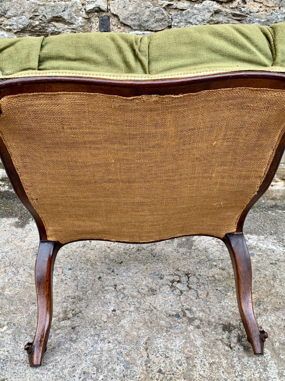 Victorian Walnut Cabriole Leg Buttoned Stool View XI