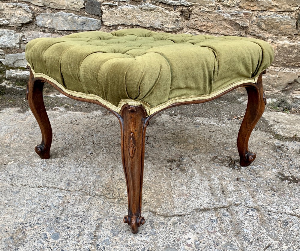 Victorian Walnut Cabriole Leg Buttoned Stool View XII