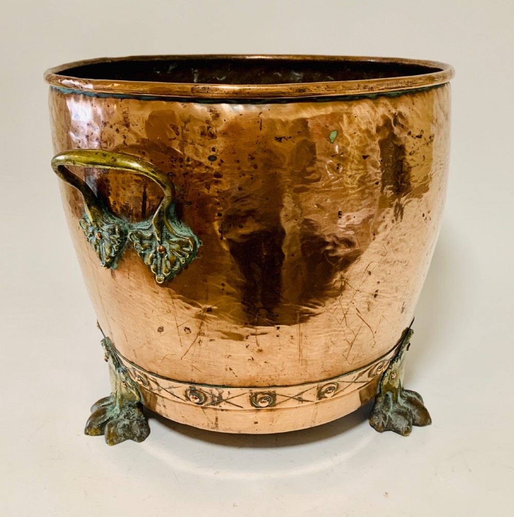 Antique Riveted Copper Coal or Log Bucket View II