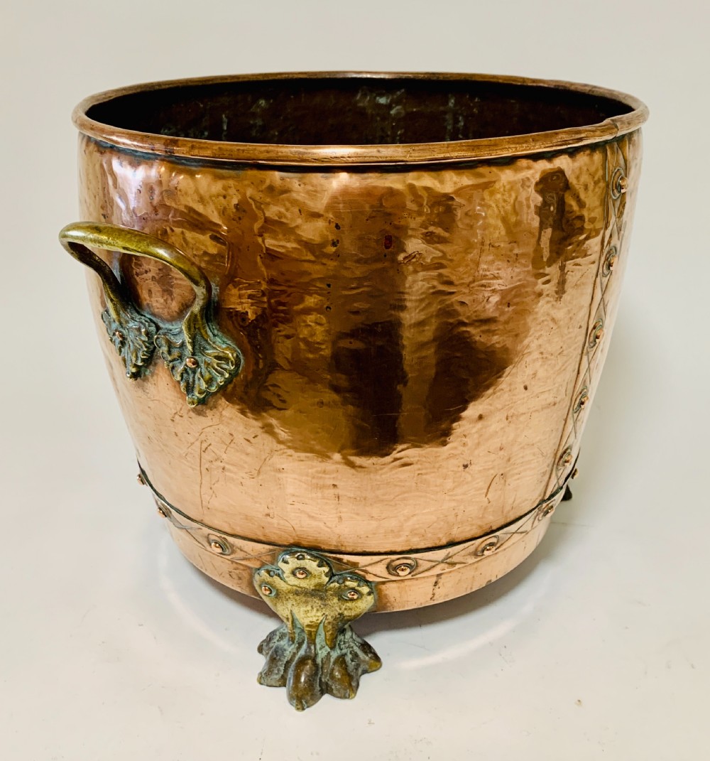 Antique Riveted Copper Coal or Log Bucket View VI