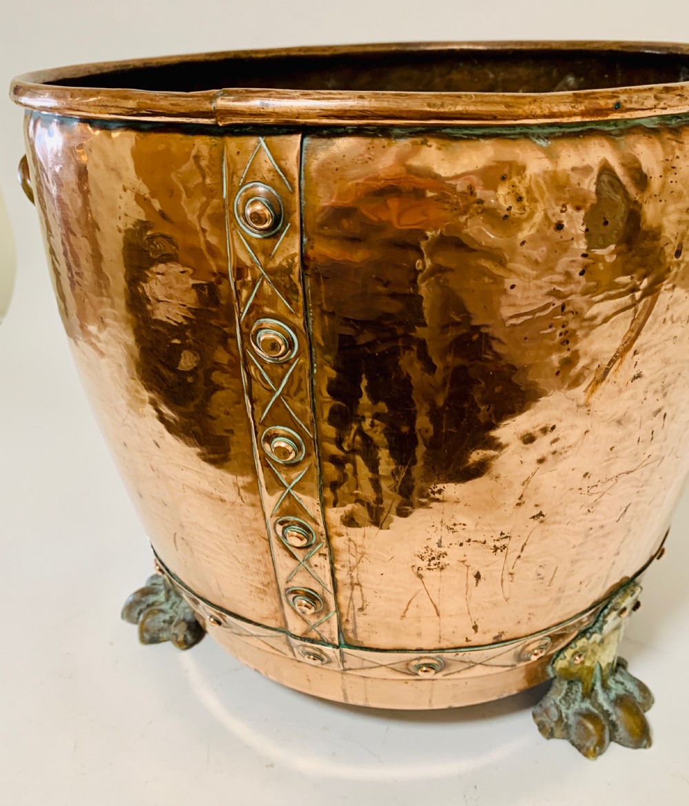 Antique Riveted Copper Coal or Log Bucket View VIII