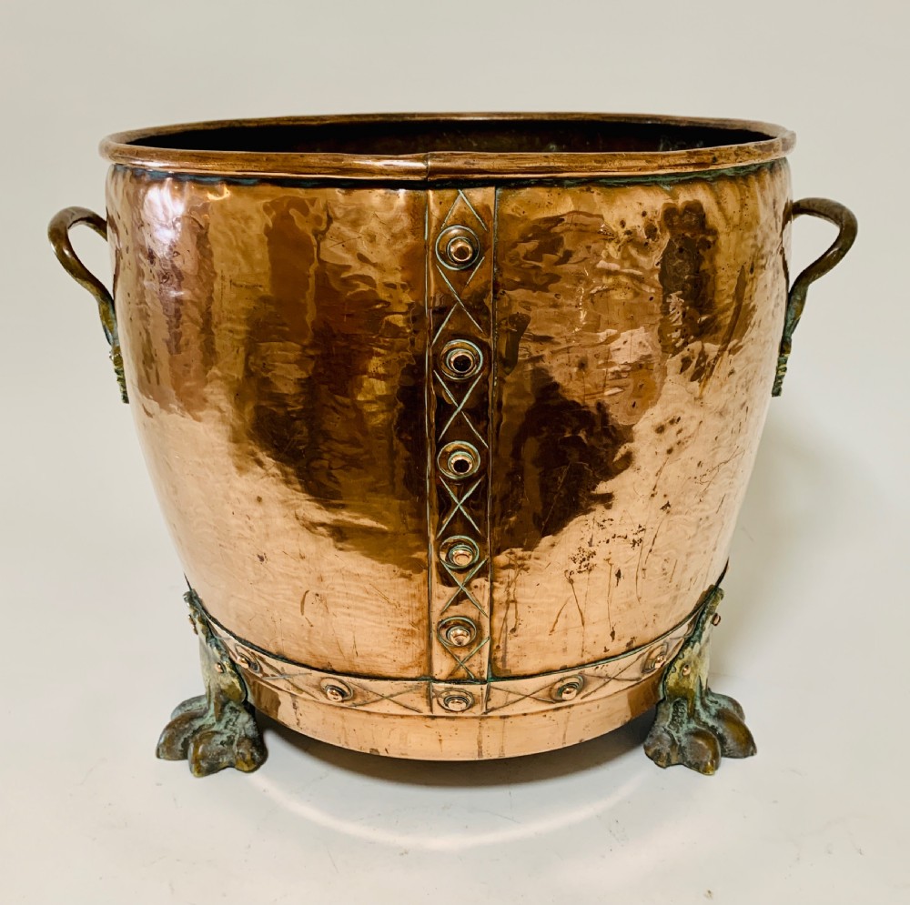 Antique Riveted Copper Coal or Log Bucket View IX