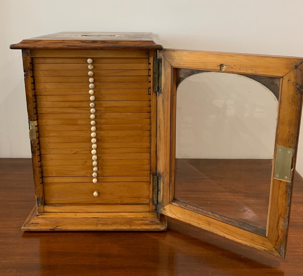 Antique Pine Microscope Slide Cabinet View XV