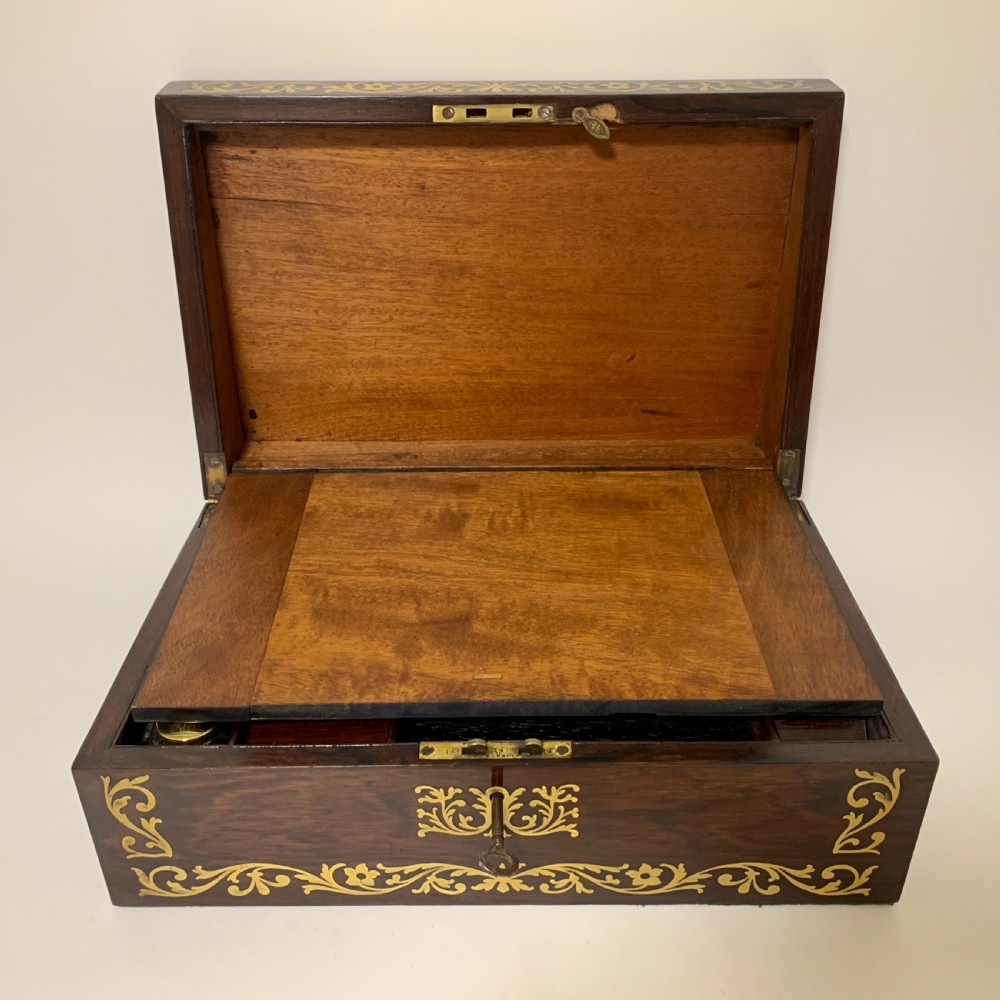William IV Rosewood Brass Inlaid Writing Slope Box View V