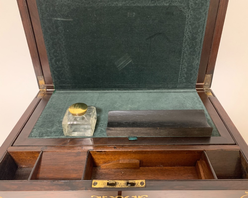 William IV Rosewood Brass Inlaid Writing Slope Box View VI