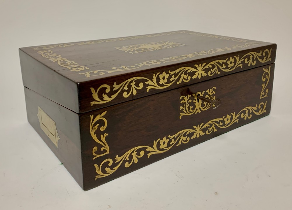 William IV Rosewood Brass Inlaid Writing Slope Box View X