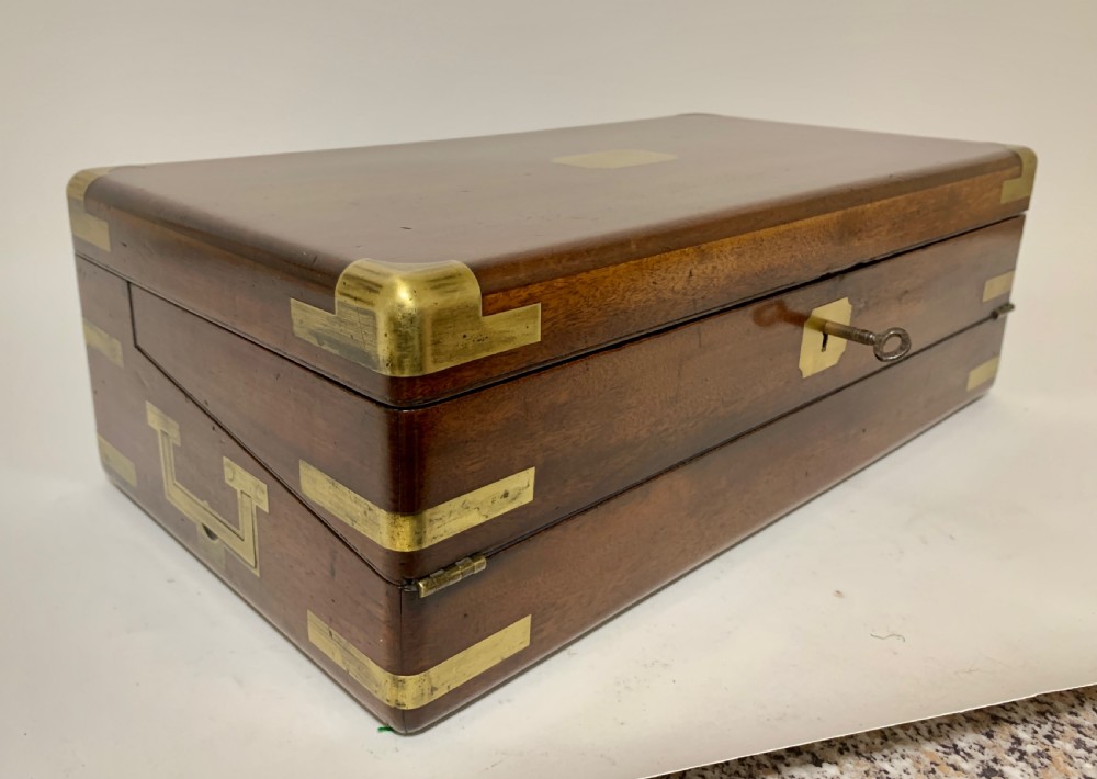 Antique Mahogany Brass Bound Campaign Writing Slope View II
