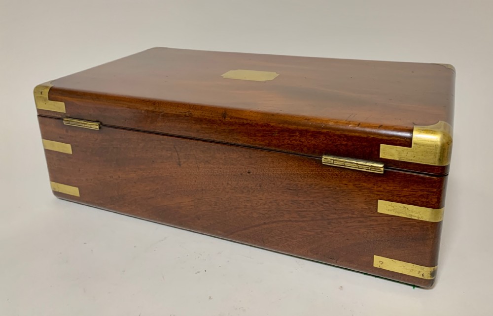 Antique Mahogany Brass Bound Campaign Writing Slope View IV