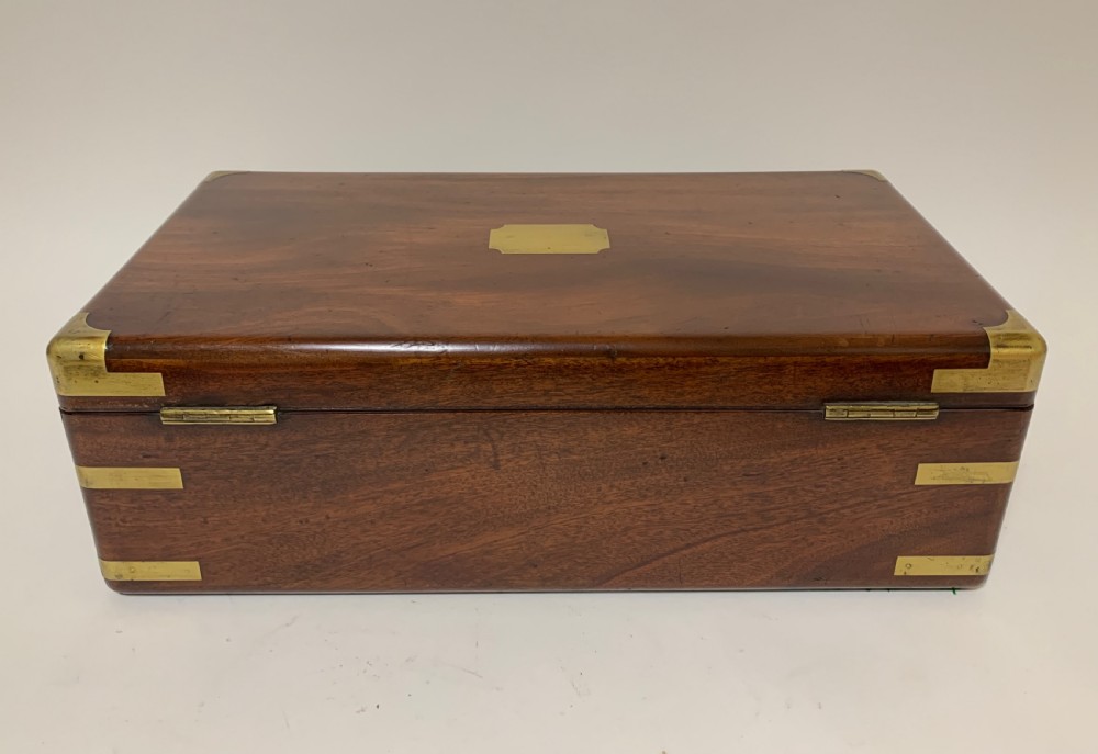 Antique Mahogany Brass Bound Campaign Writing Slope View V