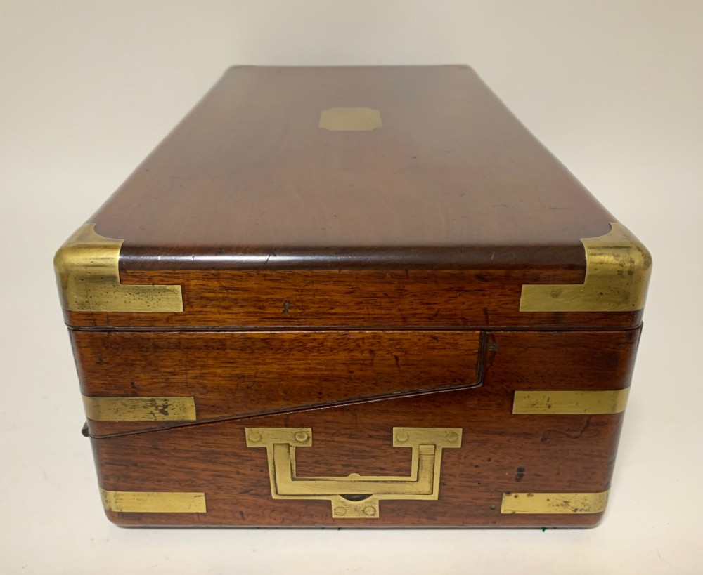 Antique Mahogany Brass Bound Campaign Writing Slope View VI