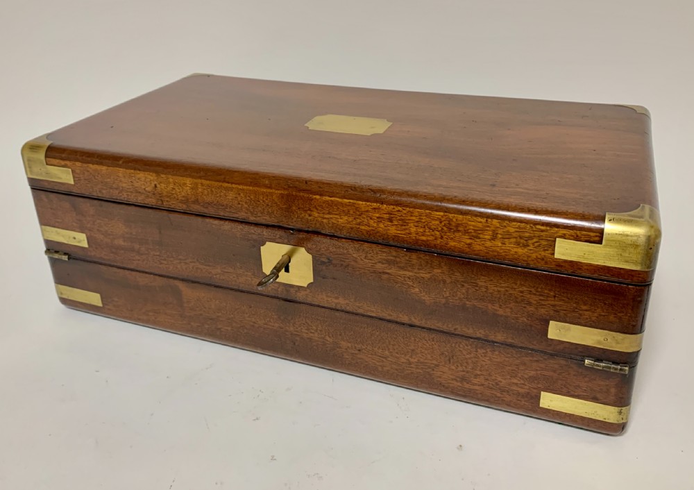 Antique Mahogany Brass Bound Campaign Writing Slope View VIII