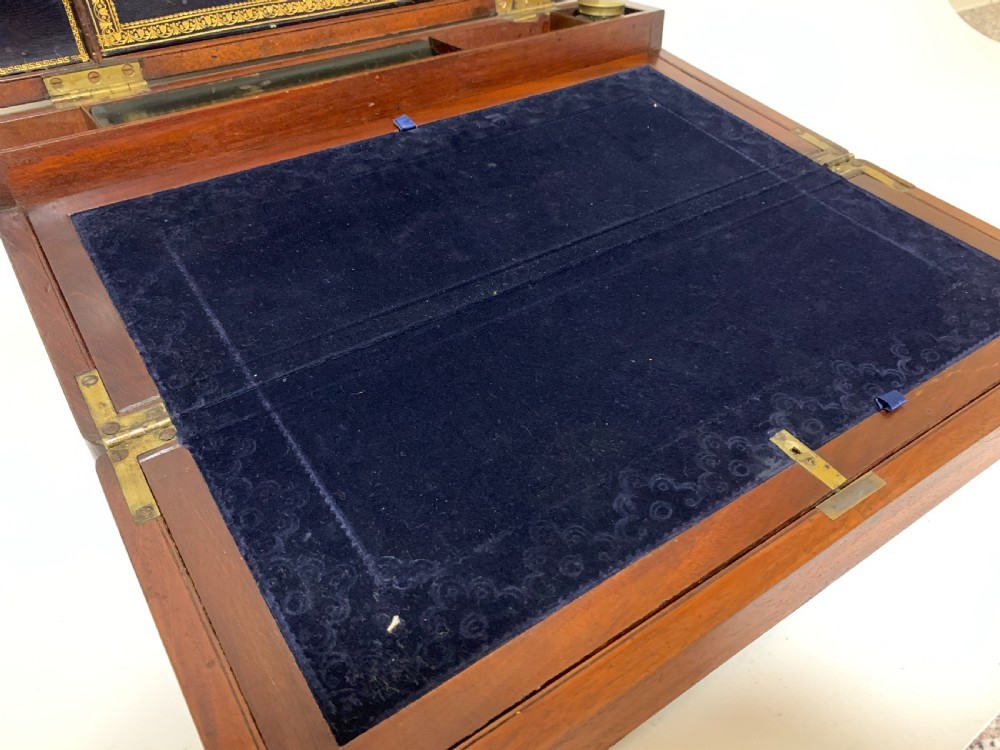 Antique Mahogany Brass Bound Campaign Writing Slope View IX
