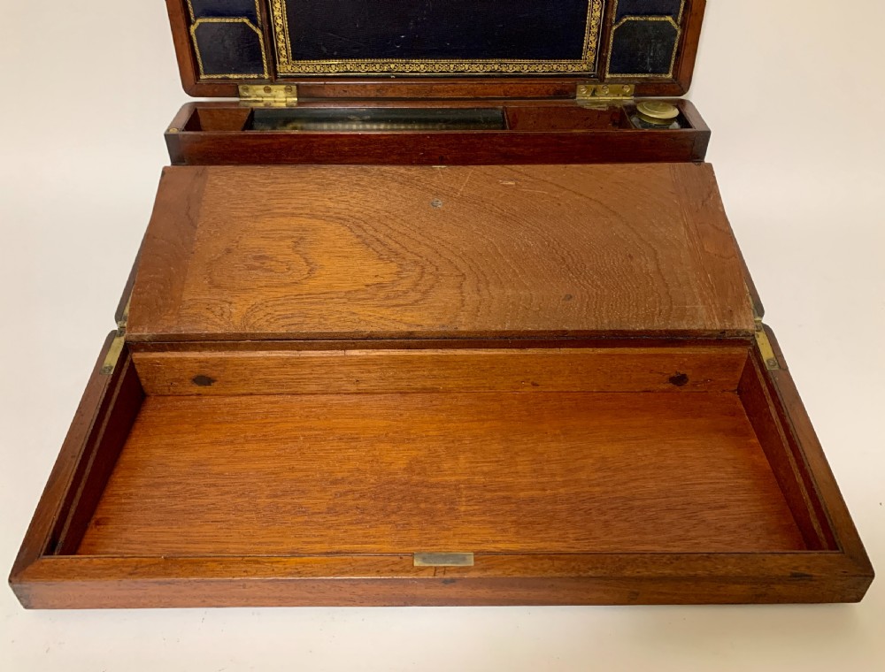 Antique Mahogany Brass Bound Campaign Writing Slope View X