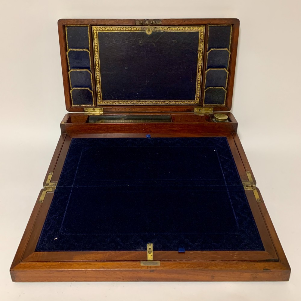 Antique Mahogany Brass Bound Campaign Writing Slope View XI