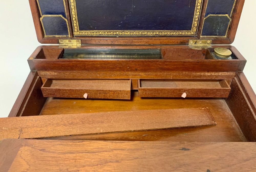 Antique Mahogany Brass Bound Campaign Writing Slope View XII