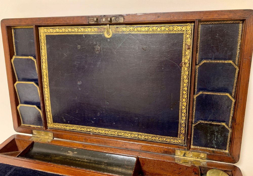 Antique Mahogany Brass Bound Campaign Writing Slope View XIII