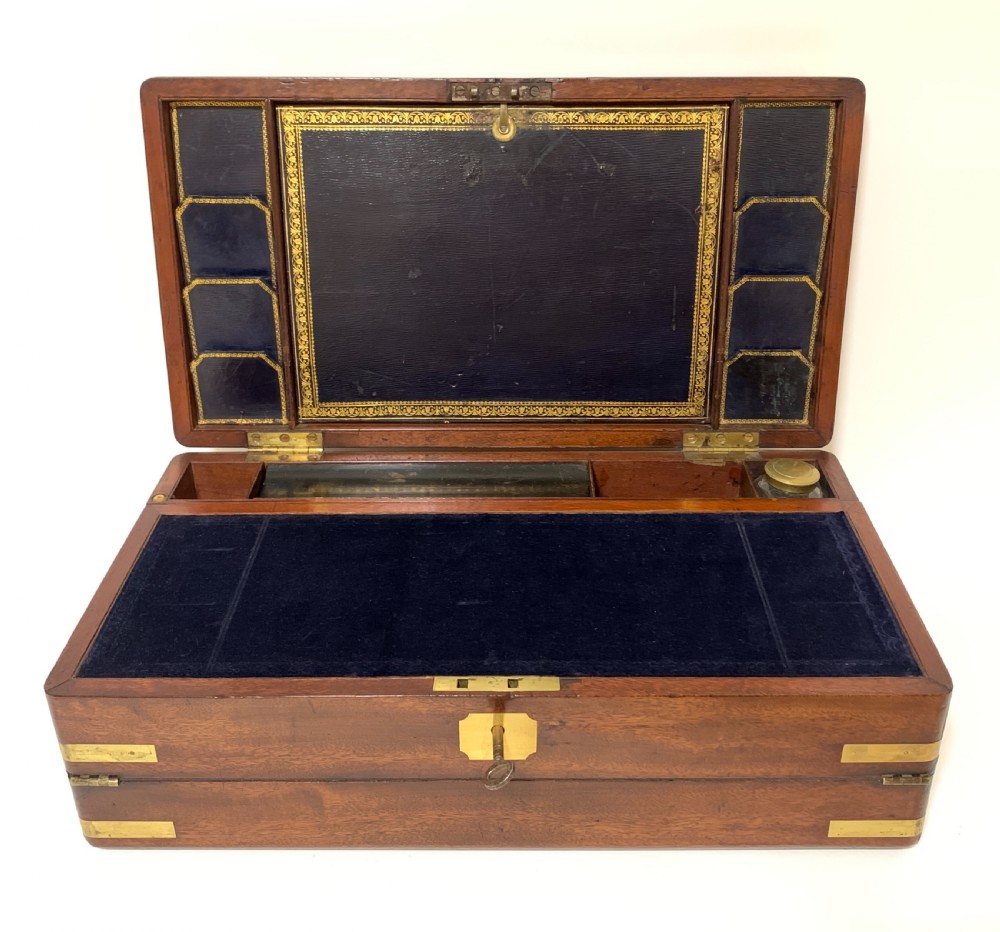 Antique Mahogany Brass Bound Campaign Writing Slope