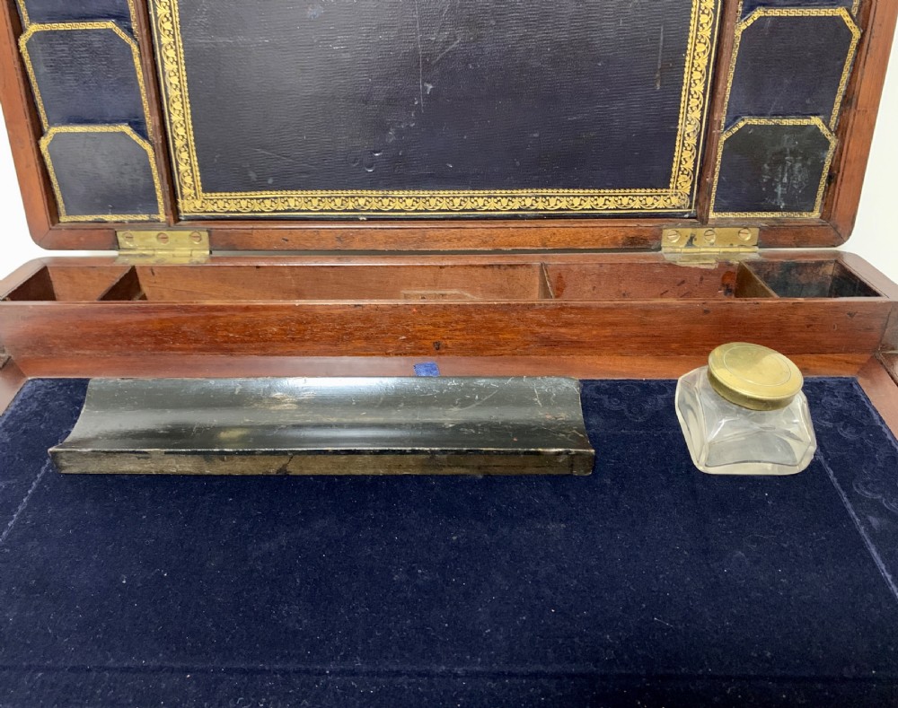 Antique Mahogany Brass Bound Campaign Writing Slope View XV