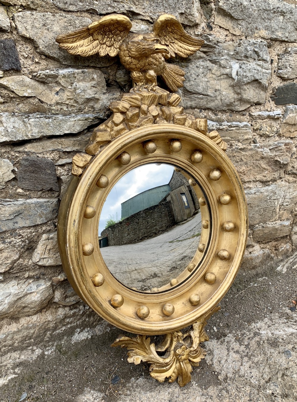 Regency Gilt Convex Mirror with Eagle