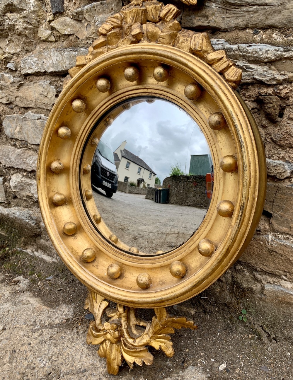 Regency Gilt Convex Mirror with Eagle View III