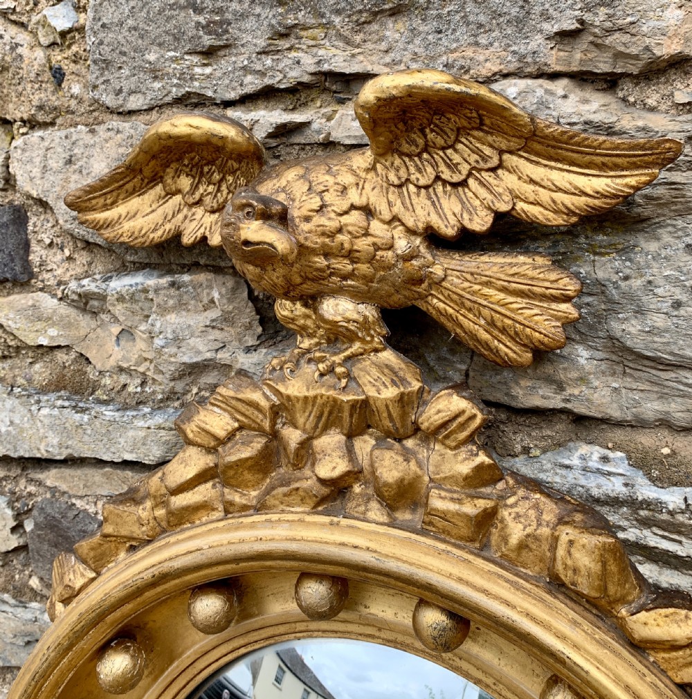 Regency Gilt Convex Mirror with Eagle View VIII