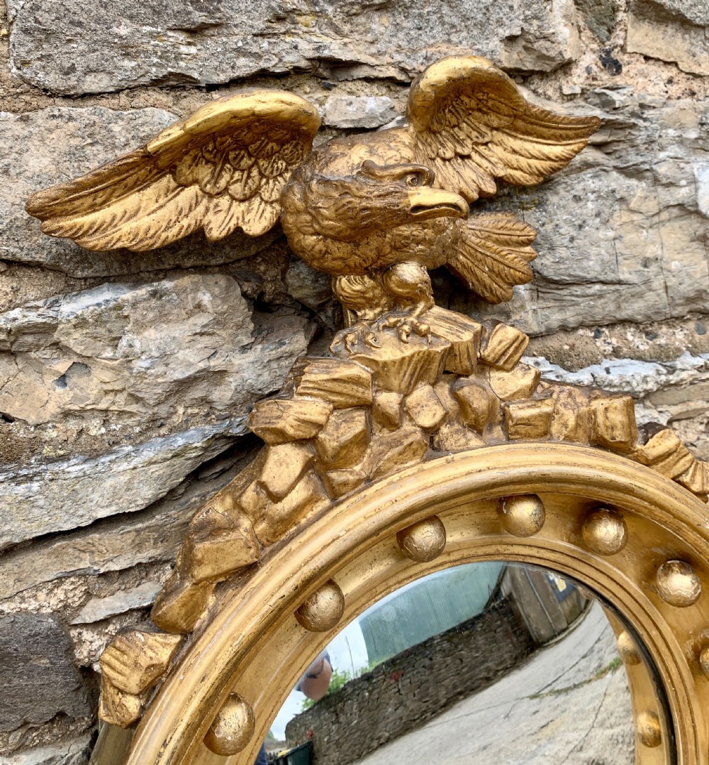 Regency Gilt Convex Mirror with Eagle View IX