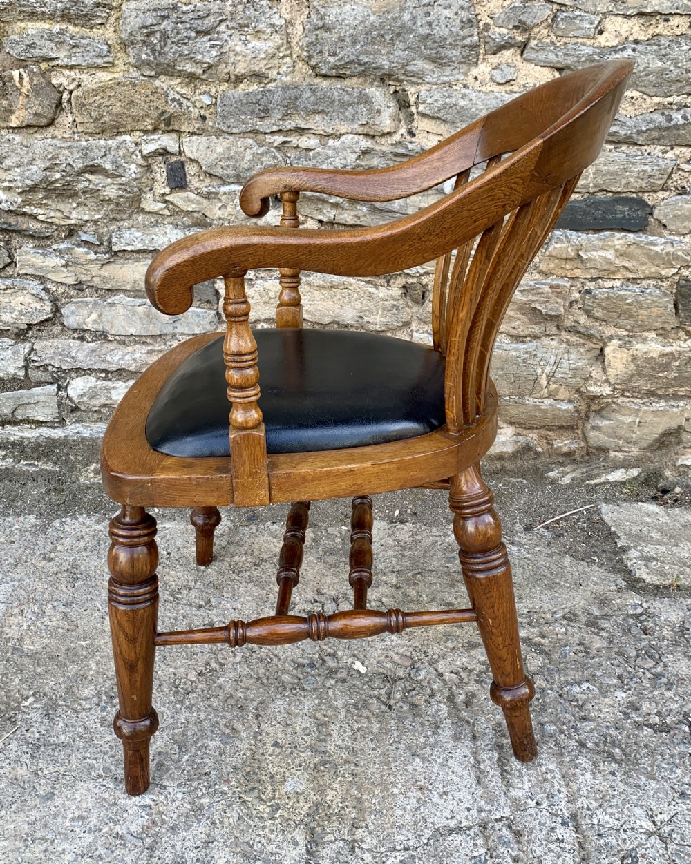 Antique Oak Captains Desk Chair View V