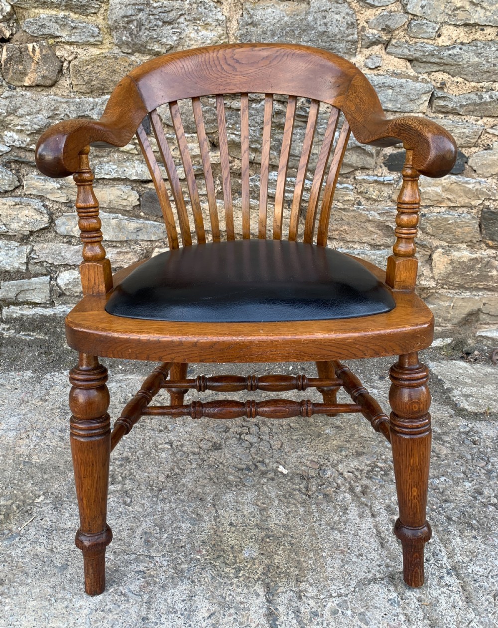 Antique Oak Captains Desk Chair View XI
