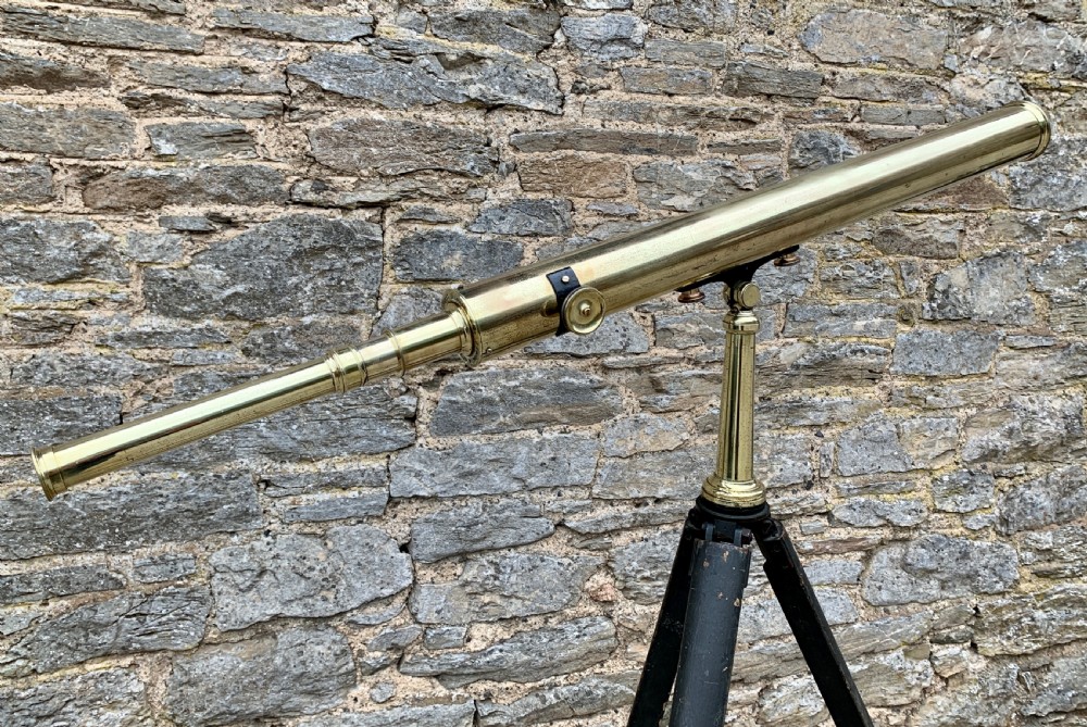 Antique Broadhurst Clarkson & Co Brass Telescope on Tripod View II