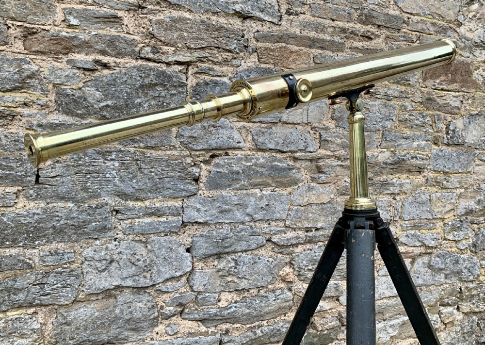 Antique Broadhurst Clarkson & Co Brass Telescope on Tripod View V