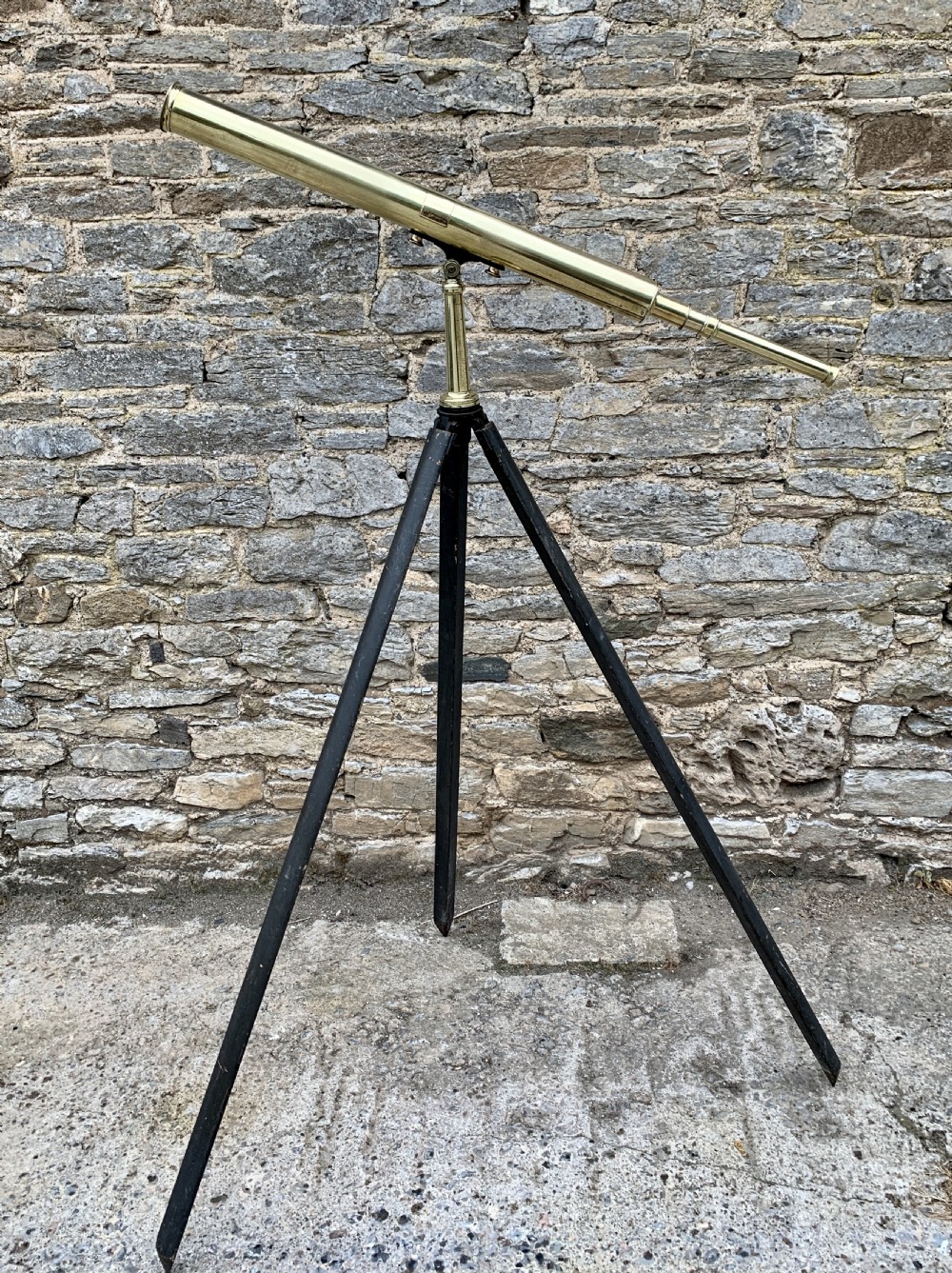 Antique Broadhurst Clarkson & Co Brass Telescope on Tripod View X