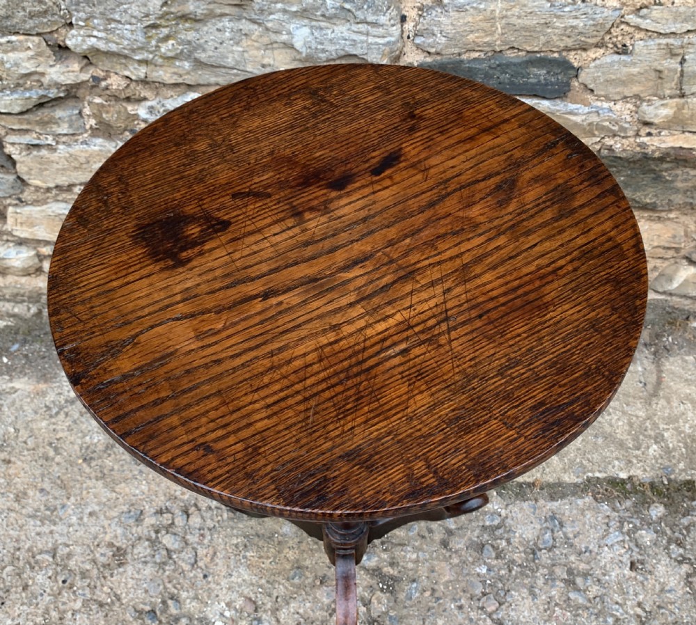 Antique Georgian Oak Candle Table View IV