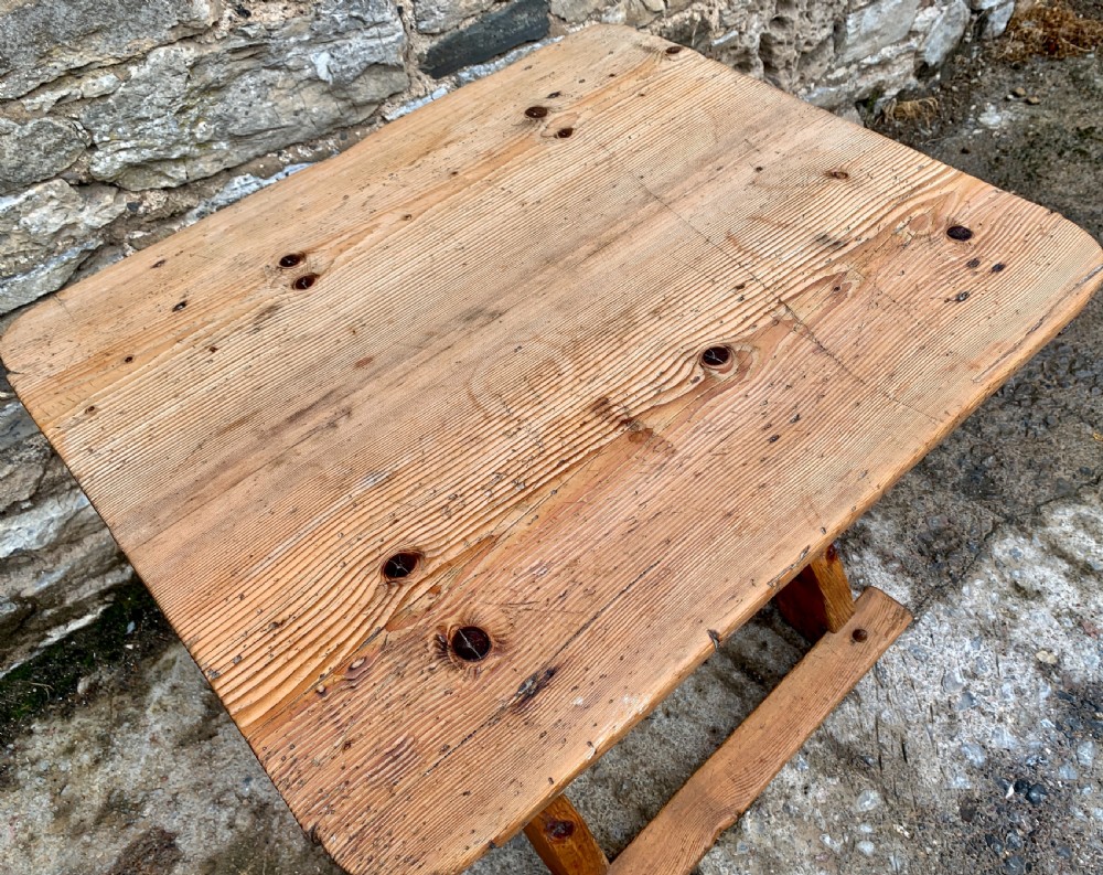 Antique Swedish Pine X-Frame Trestle Table View V